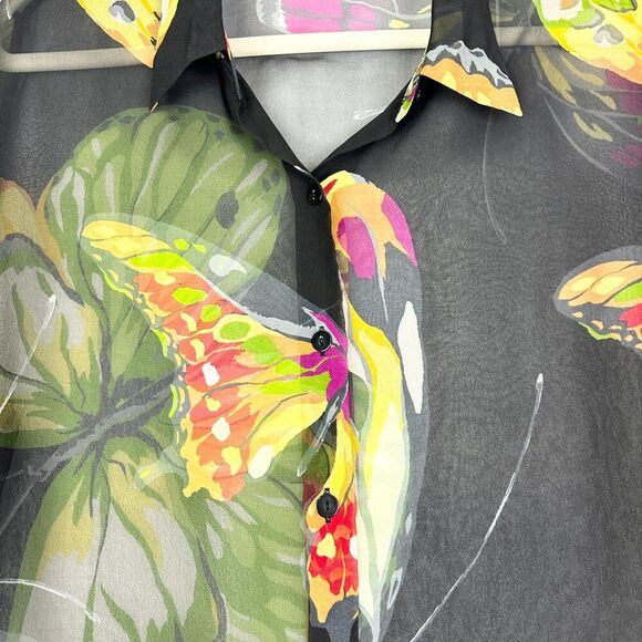 Vintage Silk Butterfly Sheer Top Size 12 Whimsigoth Fairy Forest 90s Y2K Nymph - Picture 3 of 7